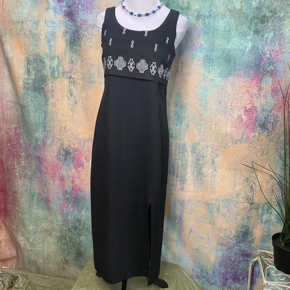 📌DJ Int'l Embroidered Rayon Blend Sleeveless Black & White Dress - Picture 1 of 14